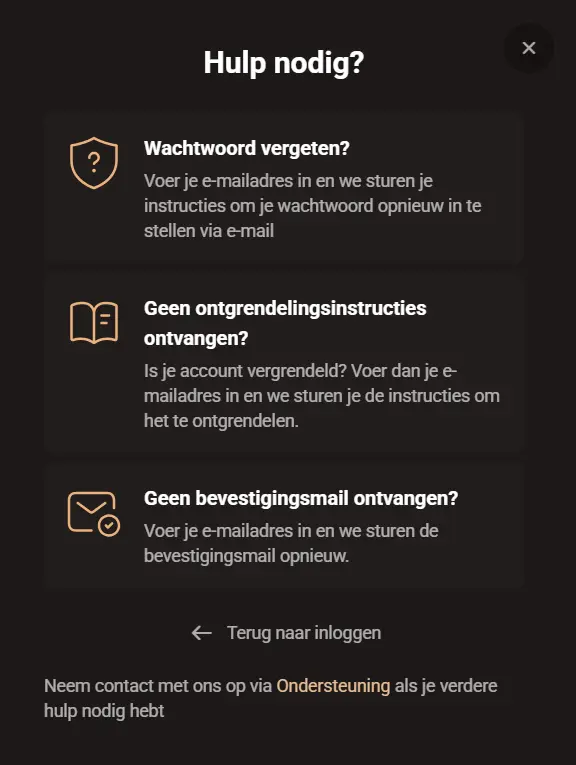 Wachtwoordherstel voor LegionBet login