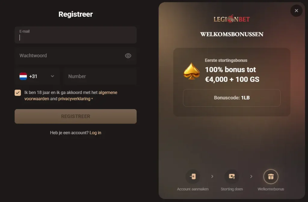 Registratieprocedure voor nieuwe spelers